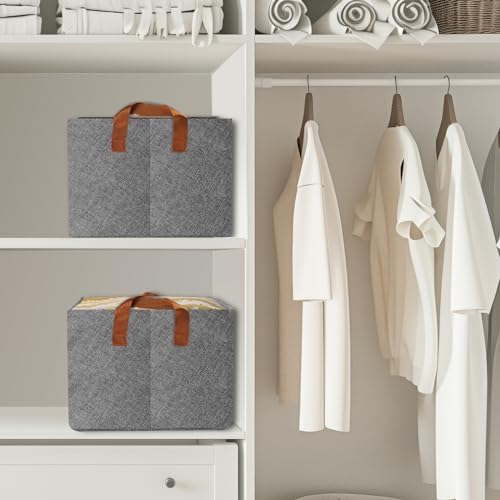 Storage Baskets for Closet with Metal Frame, Fabric Storage Bins for Shelves, Shelf Baskets and Bins with Handles for Clothes Toys Organization, 4-Pack - Image 3