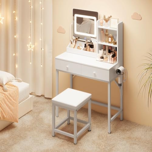 Gizoon Vanity Desk with Mirror and Lights, Vanity Table Set with Chair - Image 2