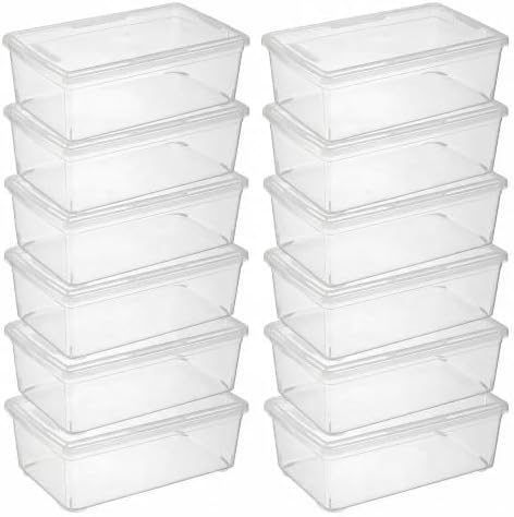 novelinks 12 Pack 6QT Plastic Storage Bins with Lids, Shoe Bins by novelinks