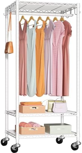 FUTASSI Rolling Clothes Rack, Clothing Racks for Hanging Clothes, White by FUTASSI