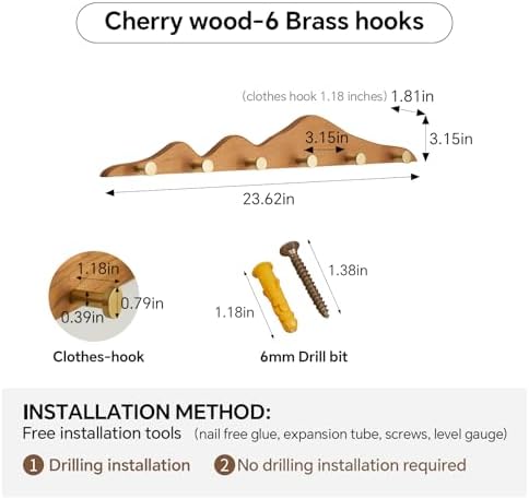 Wall Coat Rack Cherry Wood 6 Hooks - Image 2