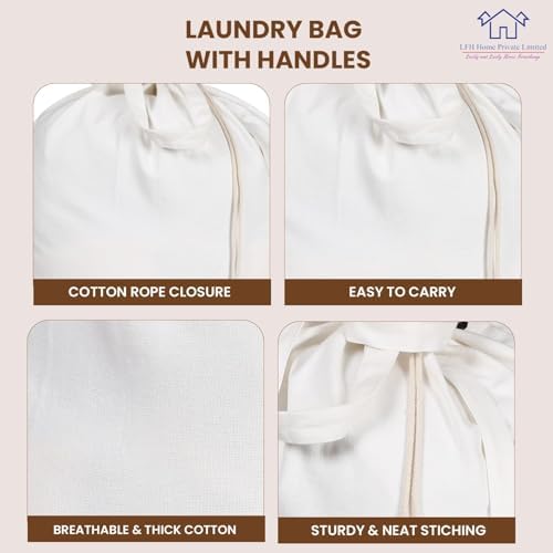 LFH Home Cotton Rich Large Laundry Bag with Handle, Heavy Duty Drawstring Closure Washable Laundry Bags, School Travel, Home, Hotel, College Dorm, Organizer Sack, Toy Clothes 28x40 (Pack of 6)-White - Image 3