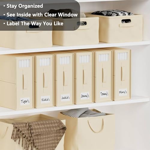 SheetCube Bed Sheet Organizers and Storage 8 Pack, Foldable Linen Closet Organizer with Window and Label, Bedding Folder Storage Box Container for Blanket, Duvet Cover Set, Bed Sheet Set - Beige - Image 2