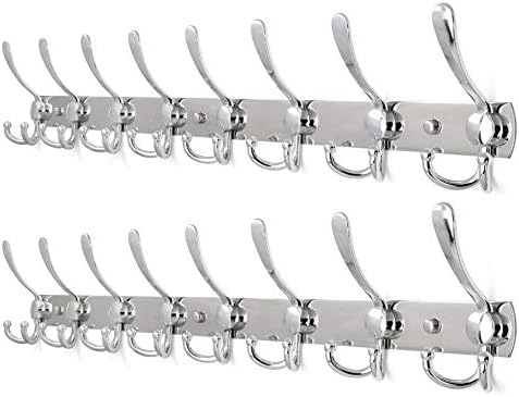 WEBI Coat Rack Wall Mount Long,8 Tri Hooks for Hanging Coats,30 inch Hook Rack Rail,Coat Hanger Wall Mounted for Clothes,Jacket,Hat,Chrome,2 Packs by WEBI