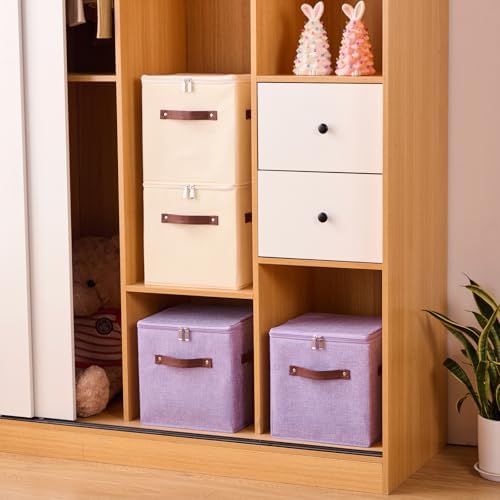 4PCS Storage Cubes with Lids Cotton Linen Fabric Bins Boxes - Image 4