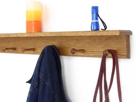 Oak Shaker Peg Rack with Shelf (Golden Oak, 29" with 5 pegs) - Image 2