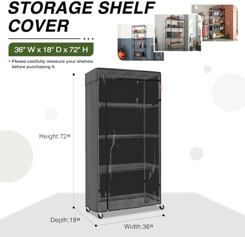 Porch Shield 600D Storage Shelf Cover for Wire Rack, 36"Wx18"Dx72"H, Grey - Image 2