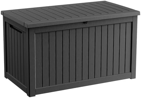 Outdoor Waterproof Resin Storage Deck Box Lockable Outside Bench UV Resistant Bin Patio Porch Furniture Pool Float Garden Tool Cushion (Black, 280 Gallon) by MAIUSCOLI