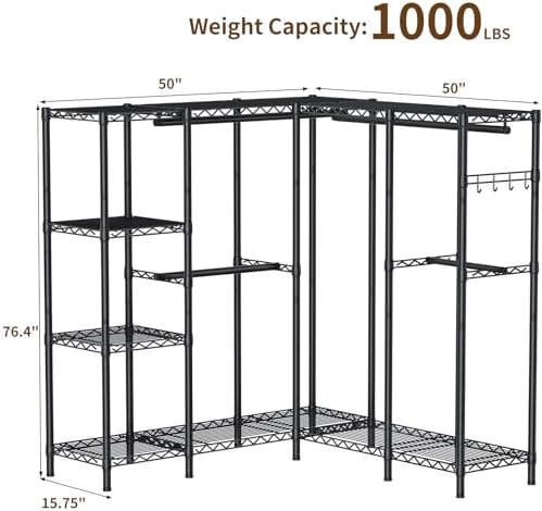 Golpart Heavy Duty Clothes Rack Metal Wardrobe with Adjustable Wire Shelves - Image 4