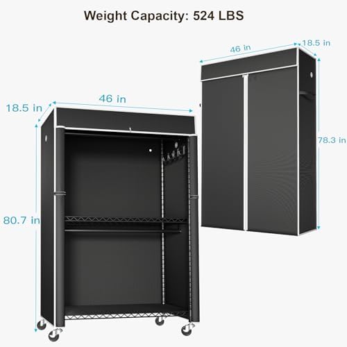 FUTASSI Black Clothing Rack with Black Cover, P1C Plus Rolling Closet - Image 5