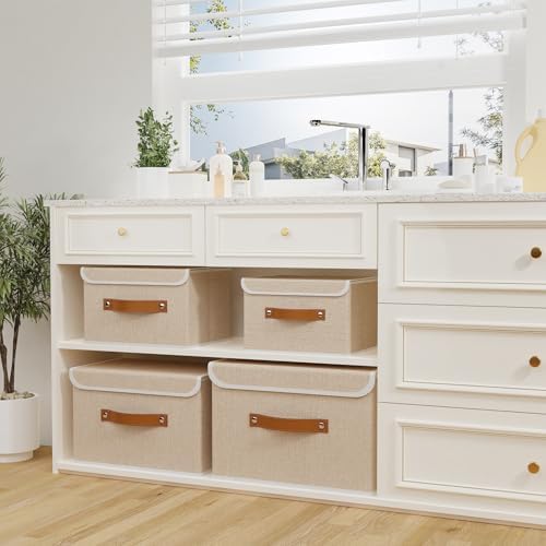 OUTBROS Fabric Storage Bins, Beige, 5 Pack 10.2 x 7.9 x 6.7 in - Image 6