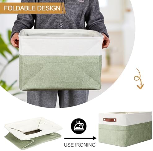 Uiifan 8 Pack 16 x 12 x 10 Inch Large Storage Baskets Collapsible Fabric Storage Cubes Bins with Handles for Shelves Closets Nursery Home Clothes Toys Organizers, Green - Image 5