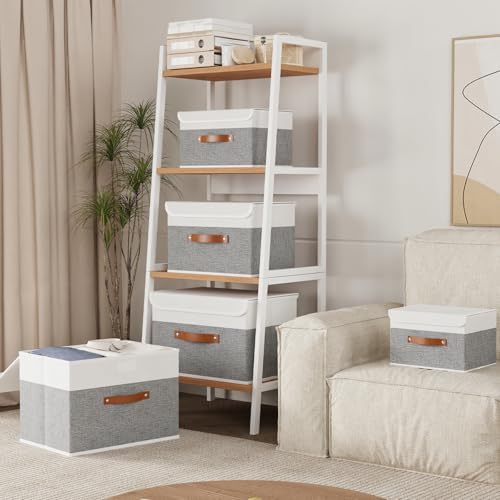 Yawinhe Collapsible Storage Boxes,White/Grey,10.2x7.9x6.7in,5-Pack - Image 2