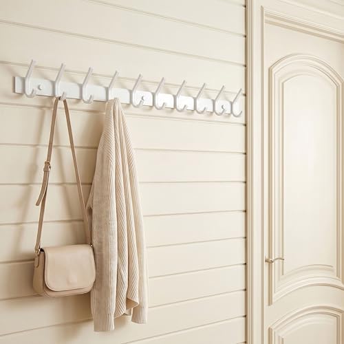 WEBI Coat Rack Wall Mounted,10 Hooks,30" Long Coat Hooks Wall Mount White,Coat Hanger Wall,Hook Rack,Jacket Hooks for Coats,Clothes,Hats - Image 2