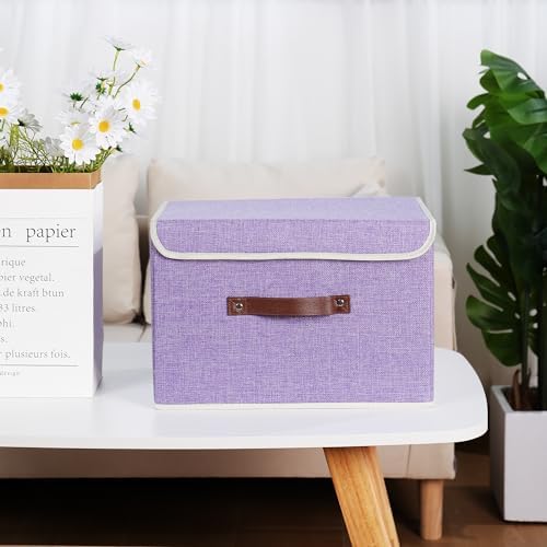 ANMINY Fabric Storage Box Bins with Lids, Purple, 15"x10"x10", 4 Pack - Image 6