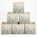 6 Pcs Wild Floral Cube Storage Bins 12.5 Inch Flower Storage Basket with Handle, Beige Collapsible Fabric Box for Classroom Bedrooms Office Home Decoration by BBSET