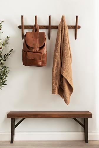 Kate and Laurel Eland Modern Five-Hook Wall Hanging Coat Rack; 30 x 4 x 12; Walnut Brown; Decorative Wood Coat Rack Wall Mount for Use as Entryway Storage or Mudroom Hooks - Image 3