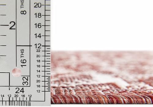 Rugs.com Outdoor Aztec Collection Rug – 10 Ft Round Rust Red Flatweave Rug Perfect for Kitchens, Dining Rooms - Image 3