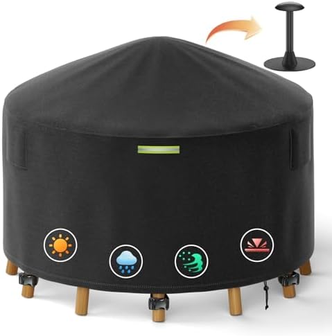110 Inch Round Patio Furniture Covers with Support Pole by Yexcend