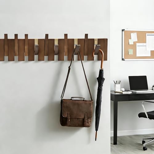 26.8" Wooden Piano Key Coat Rack Wall Mounted, 10 Hooks Natural Walnut Wall Coat Rack, Wall Mounted Coat Rack for Hanging Coats/Hats/Keys/Towels/Bags - Image 6