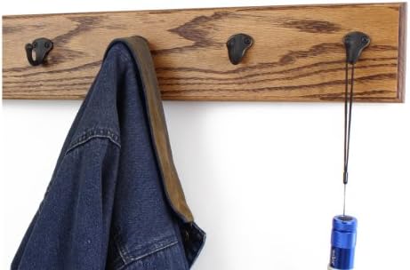 PegandRail Oak Wall Mounted Coat Rack with Aged Bronze Singular Style Hooks 4.5" Ultra Wide (Chestnut, 20" x 4.5" with 4 Hooks) - Image 2
