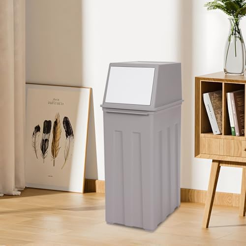8 Gallon Trash Can,Large Capacity Slim Trash Can with Hinged Flap Cover, Floorstanding Tall and Narrow Trash Bin, Indoor/Outdoor Waste Can for Living Rooms, Kitchens, Balconies, Patios (Grey) - Image 4