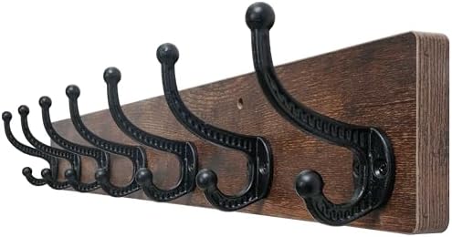 WEBI Rustic Coat Rack Wall Mount,30" Long 7 Cast Iron Coat Hooks Wall Mounted,Heavy Duty Wood Wall Coat Hanger Hooks for Hanging Coats,Jacket,Clothes,Backpack,Farmhouse,Rustic Brown by WEBI
