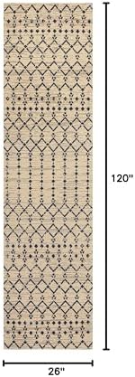 Eyely Moroccan Woven Runner Rug 2X10 Beige/Navy, Indoor Outdoor Rug - Image 2