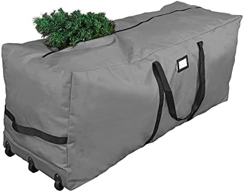 ProPik Christmas Rolling Tree Storage Bag 9 Ft. | Extra Large Heavy Duty Holiday Storage Container | 28" x16.5"x 60" | 3 Wheels & Handles Fits Up to 9 Foot Tall Disassembled Trees 600D Oxford (Gray) by ProPik