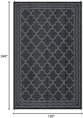 Outdoor Patio Rug 10x20 Outdoor Rug Trellis Plastic Straw Rug for Patio Reversible Mats Waterproof Camping Rug for RV Beach Deck Picnic Backyard Porch Easy Cleaning Floor Mat Black Grey - Image 2