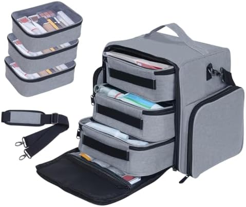 Large Makeup Bag Organizer with 3 Inner Removable Pouches,Grey by Unknown