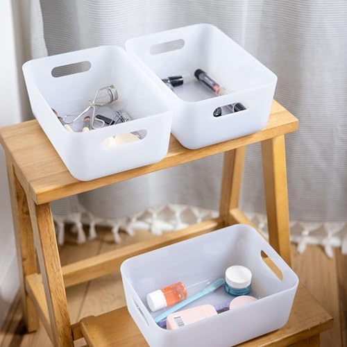 Three by Three Seattle Restak Recycled Storage Small Bin Set of 3 | Eco-Friendly, Durable & Space-Saving Bins for Home or Office, Semi-Translucent White - Image 2