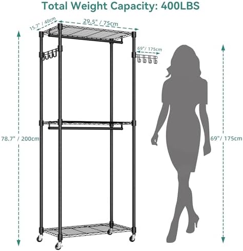 3 Tiers Heavy Duty Rolling Garment Rack Black, - Image 2