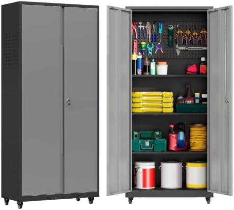71''H Garage Storage Cabinet with Wheels, Meatl Storage Cabinet with Lock by Yoonkool