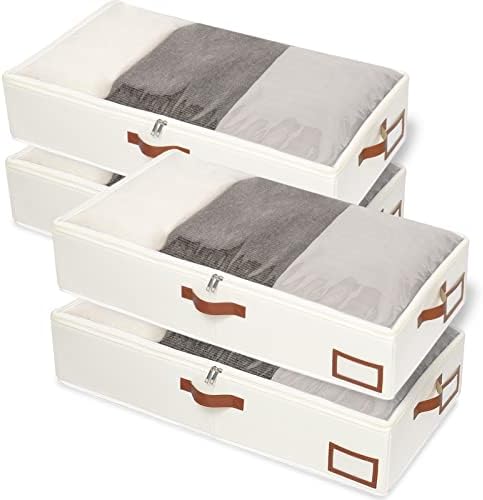 Yawinhe 27L Under Bed Storage Containers,4 Pack Blanket Bags,Beige by Yawinhe