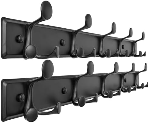 SKOLOO 15 Hooks Wall Mounted Coat Rack, 30 Inch Modern Coat Hanger for Entryway, Bathroom, Garage, Lightweight with 16 Inch Stud Spacing Design, Matte Black(Pack of 2) by SKOLOO