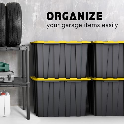 Our Modern Space 4 PACK of X-Large 23 Gallon Plastic Storage Bin Tote Organizing Container with Secure Latching Lids, Stackable, Extra Strength with Built in Handle - Black & Yellow - Image 5