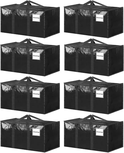 8 Pack Extra Large Clothes Storage Bins with Lids, Moving Bags,Black by ukeetap