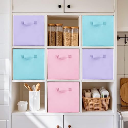 Storage Bins, 11 Inch Fabric Storage Cubes, Collapsible Cube Storage Box, Fabric Closet Organizers with Handle for Office, Closets, Bedroom, Living Room, Multi-Color, 30 Set, 3 Color - Image 4