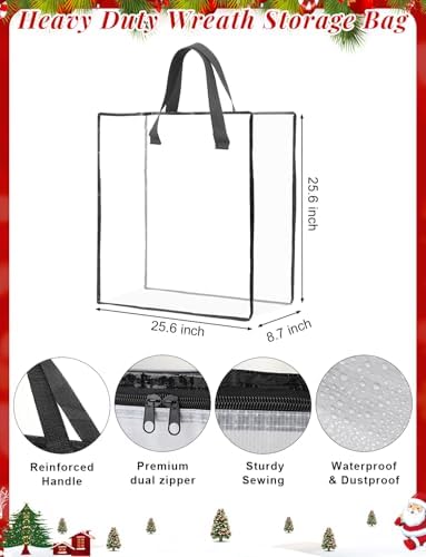 HFKPJRT 10 Pack Wreath Storage Bag, 26" 90 L Garland Container, Wreath Bags for Halloween Christmas Decorations, Large Clear Moving Bags with Handle, Under The Bed Storage for Bedding, Clothing, Toys - Image 2