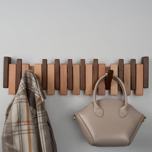Beech Piano Key Coat Rack with 10 Flip Hooks - Image 3