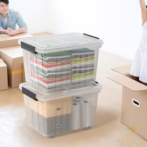 50 Quarts Plastic Storage Boxes, Large Clear Bins with Lids and Wheels Set of 4 - Image 6