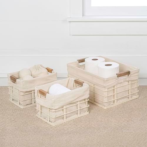happimess Callan 3-Piece Industrial Wire Nesting Baskets 15", Almond - Image 2