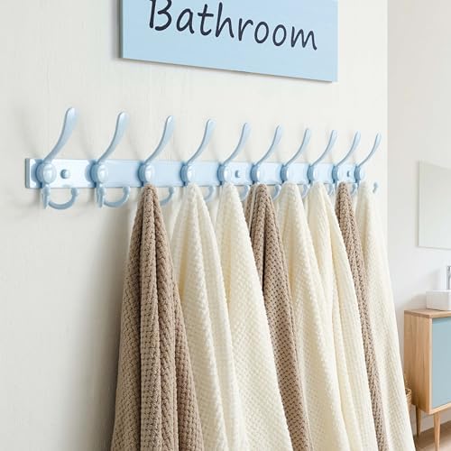 Dseap Coat Rack Wall Mount 37”, Heavy Duty 12-Gauge Base vs Flimsy 1mm, Double-Thick Anti-Snap Hooks, 16” Stud-Mount, Stainless Steel 10-Hook Hanger for Closet Entryway, Blue, Pack of 2 - Image 5