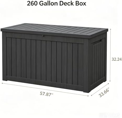 LAUSAINT HOME 260 Gallon Resin Deck Box, Outdoor Toy Storage Box, Package Delivery Box with Lockable Lid, Waterproof Outdoor Storage Box For Garden Tools, Patio Cushions(260 Gallon,Black) - Image 2