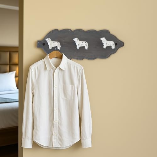 Charming Wall-Mounted Coat Rack with 3 Distressed White Dog Hooks – Grey Wooden Base, Decorative Hook Rail for Hats, Jackets, Keys & Bags – Stylish Entryway & Mudroom Organizer - Image 4