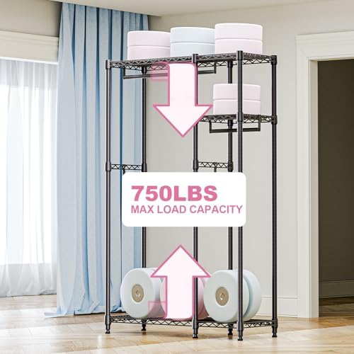 M MZG Heavy Duty Rolling Garment Rack 3 Tiers Adjustable Wire Shelving Clothes Rack with 3 Rods and Side Hooks,Storage Closet Clothing Rack Black 15.7" D x 43.3" W x 76.5" H - Image 4