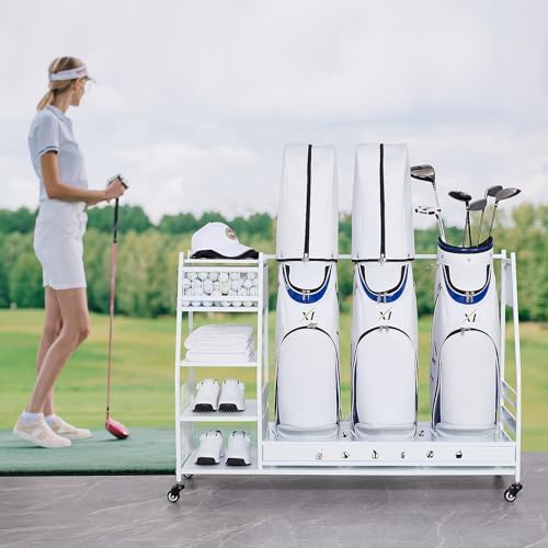 Lauren&Harold Golf Bag Organizer Garage Storage, Golf Storage Rack Stand Fits 2 Golf Bags, Golf Clubs and Other Golfing Equipment Accessories, Golf Organizer for Garage, Club, Shed, Basement - Image 2