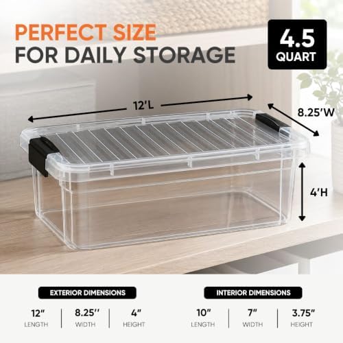 Superio Clear Storage Boxes with Lids, Plastic Container Bins for Organizing, Stackable Crates, BPA Free, Non Toxic, Odor Free, Organizers for Home, Office, School, and Dorm (4.5 Quart, 12 Pack) - Image 3