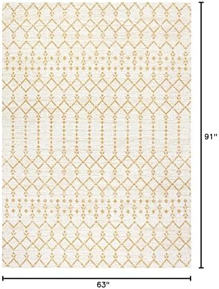 Eyely Moroccan Textured Weave Area Rug 5X8 Cream/Yellow, Indoor Outdoor Rug - Image 2